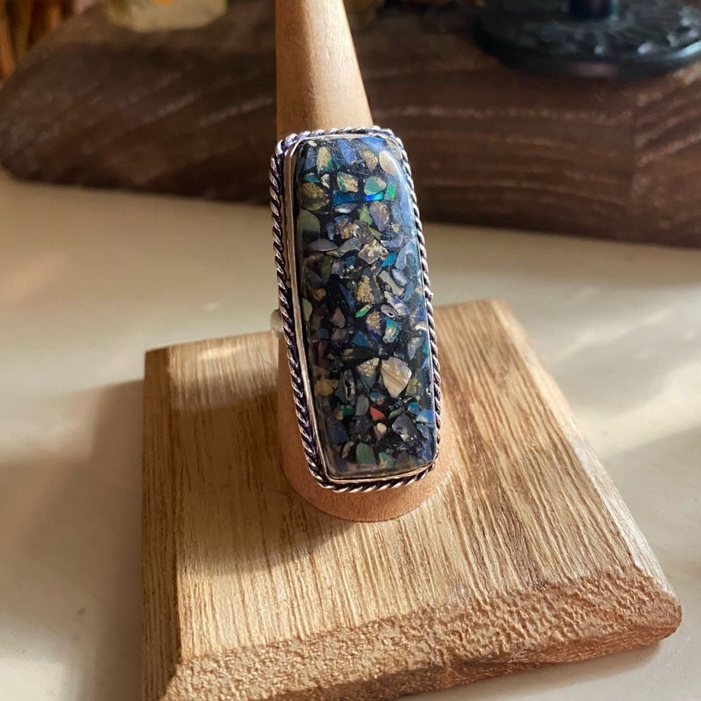 Copper Ethiopian Opal Sterling Silver Ring Size 8.5